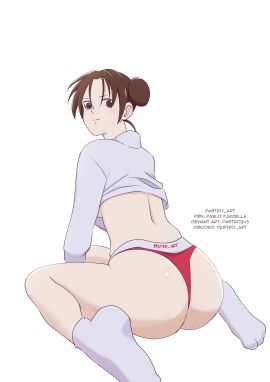 1girls ass ass_focus big_ass big_butt breasts brown_eyes brown_hair bubble_ass bubble_butt cleavage crop_top female female_focus female_only hair_bun hi_res high_resolution highres hoodie kneeling large_ass light-skinned_female light_skin looking_at_viewer looking_back naruto naruto_(classic) naruto_(series) naruto_shippuden no_bra on_knees pale-skinned_female pale_skin panties pastro_art pinup presenting_ass presenting_butt red_panties red_underwear short_hair shounen_jump shueisha small_breasts socks soles solo solo_female solo_focus tenten tied_hair tomboy underboob underwear very_high_resolution weekly_shonen_jump white_background white_socks