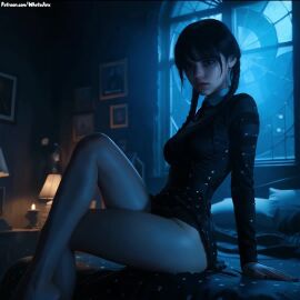 ai_assisted ai_generated animated goth_girl in_bed patreon patreon_username petite petite_female realistic school_girl school_uniform sexy_pose skirt tagme the_addams_family thighs twin_braids university video wednesday_(netflix) wednesday_addams whatajinx