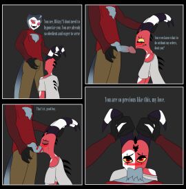anthro avian bird blitzo_(helluva_boss) blush blush_lines comic demon dominant dominant_male duo english_text erection face_fucking fellatio fellatio_pov fluffy_chest helluva_boss hi_res horn horn_grab humanoid imp irrumatio male male/male oral owl owl_demon penile penis praise reachahighernoon sex stolas_(helluva_boss) submissive submissive_male text tongue tongue_out_blowjob