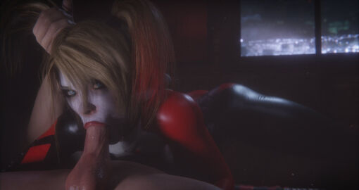 3d batman:_arkham_knight batman_(series) blowjob bodysuit clothed_female_nude_male dc dc_comics facepaint female grabbing_hair harley_quinn harley_quinn_(arkham) harley_quinn_(arkham_knight) harley_quinn_(classic) looking_at_viewer male tagme twintails unmasked