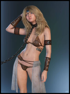 1girls 3d bikini blonde_hair chain_leash daz_studio female female_only leash leather_bikini original slave_girl solo strictaservitus