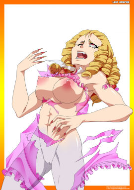 aya_yanagisawa breasts claws female large_breasts locofuria mid-transformation midriff muscle_growth muscles navel nipples oerba_yun_fang pussy see-through skin_color_change toned toned_female transformation vampire vampire_bite vampire_girl