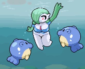 big_breasts breasts bubbles diving female gardevoir ice nami_(okami_tomato) okami_tomato pixel_art pokemon pokemon_(species) spheal swimming swimsuit tomato_(okami_tomato) under_ice underwater wholesome