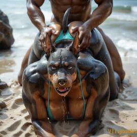 ahe_gao ai_generated animated anthro ass beach big_breasts big_butt bikini bodily_fluids breasts butt_grab canid canine canis clothing dark_body dark_skin dobermann domestic_dog dripping drooling duo ear_piercing facial_piercing female female_on_human from_behind_position front_view furry hand_on_butt huge_breasts huge_butt human human_on_anthro interspecies looking_pleasured male male/female male_on_anthro mammal mature_female narrowed_eyes nose_piercing piercing pinscher saliva saliva_drip seaside sex sweat swimwear tagme tongue tongue_out video vlrgromns