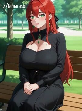 ai_generated bigboobs black_dress dress green_eyes original_character redhair tagme video