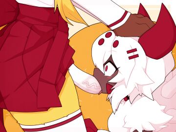 4:3 accessory anthro arachnid ariel_(km-15) arm_warmers armwear arthropod asian_clothing blonde_hair blush bodily_fluids bottomwear bow_accessory bow_ribbon canid canine claws clothed clothed_anthro clothed_sex clothing collar duo east_asian_clothing erection erection_under_skirt fellatio female female_penetrated fluffy fluffy_tail fox fti_crossgender fur futa/female futa_penetrating futanari genderswap genderswap_(fti) genitals hair hair_accessory hair_ribbon hairbow head_grab hi_res horn humanoid_genitalia humanoid_penis intersex intersex/female intersex_penetrating japanese_clothing km-15 legwear long_tail lumen_(km-15) mammal miko_outfit oral oral_penetration penetration penile penile_penetration penis penis_under_skirt red_bottomwear red_bow red_claws red_clothing red_eyes red_hair_accessory red_horn red_ribbon red_skirt ribbons rule_63 saliva saliva_on_penis sex simple_background size_difference skirt spider stockings tail tears tongue tongue_out white_arm_warmers white_armwear white_body white_clothing white_fur white_hair white_legwear white_stockings wide_eyed yellow_body yellow_fur