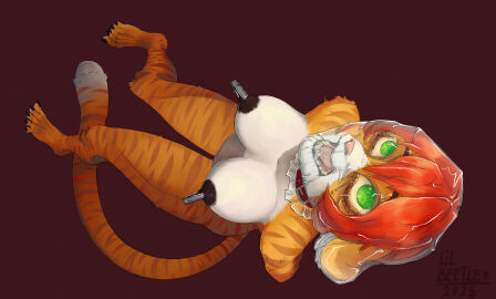 anthro asphyxiation bag bondage bound breasts collar felid feline felis female hanged hi_res lil_beetle mammal nipples nude open_mouth pantherine plastic plastic_bag solo solo_focus struggling tiger