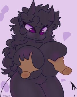 big_breasts breasts curvaceous curvy_figure curvy_hips demon demon_girl female female_focus furry gusa mrsamnesia nervous_face purple_body purple_eyes purple_fur purple_hair remake remastered roblox squeezing_breast tail thick_thighs thighs
