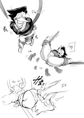 clothed clothes_ripping deltarune dubious_consent japanese_text male male_only monochrome oral_penetration spamton_g_spamton suspended tagme tentacle_sex