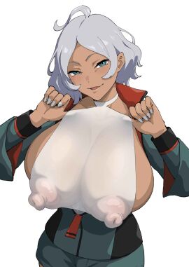 1girls areolae artist_request dark_skin female gundam looking_at_viewer nipples smirk tagme