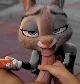 ai_generated big_penis bunny bunny_ears carrot fellatio female first_person_view fully_clothed huge_cock judy_hopps male pen police_uniform pov rabbit rabbit_ears tagme video zootopia