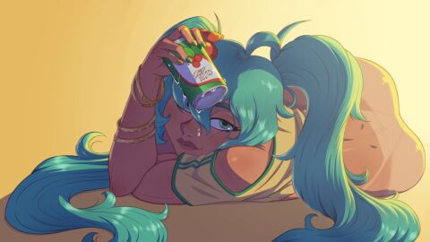 2d ass athletic athletic_female blue_eyes bottomless bracelet brazil brazilian brazilian_female brazilian_miku bubble_ass bubble_butt can crop_top female female_focus female_only h-picaso hatsune_miku long_hair looking_at_viewer lying lying_on_ground makeup nail_polish pinup pinup_pose pose posing t-shirt tagme tan tan_body tan_skin turquoise_hair twintails vocaloid wide_hips