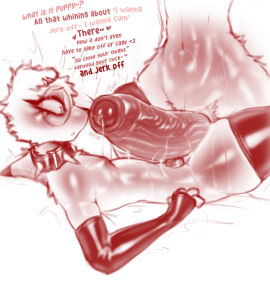 2boys anthro big_penis bottom_heavy caption chastity_cage circular_glasses collar dialogue domestic_dog dripping_precum english_text femboy femboydom foreskin furry glasses gloves huge_cock hung_femboy hung_trap hyper_penis latex latex_gloves latex_thighhighs male male_only maledom malesub micropenis partially_retracted_foreskin penis penis_size_difference pillow_shading puppygirl_(sagaris_uwu) retracted_foreskin sagaris_uwu shiny_fur slim_waist small_penis spiked_collar sweat sweaty tagme teasing text thick_thighs thighhighs twink uncircumcised uncut wide_hips yaoi