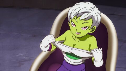 artist_request cheelai clothing dragon_ball dragon_ball_super dragon_ball_z edit edited edited_official_artwork edited_screencap female lowering_top_down revealing_shirt screencap screenshot screenshot_edit sexually_suggestive