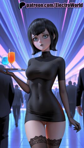 1girls 2025 ai_generated artist_name black_hair black_legwear blue_eyes breasts bust champagne_flute chest covered_navel cup dress drink drinking_glass drinking_straw elbow_gloves electroworld female food formal gloves hi_res high_quality high_resolution highres hotel_transylvania lace lace-trimmed_legwear lace_trim mavis_dracula multiple_boys patreon patreon_username short_hair solo_focus stable_diffusion thighhighs watermark