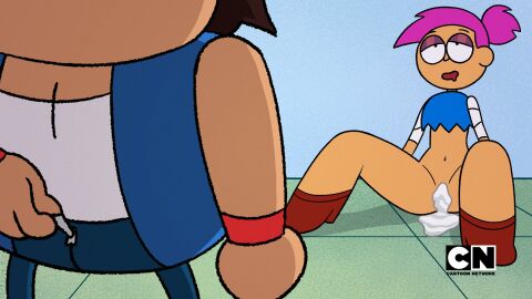 2019 after_sex blissful boots cartoon_network cum_in_pussy cum_leaking dark-skinned_female dark_skin digital_media_(artwork) enid female k.o._(ok_k.o.!_let's_be_heroes) logo ok_k.o.!_let's_be_heroes purple_hair pussy ripped_clothing uncensored unhombre zipper