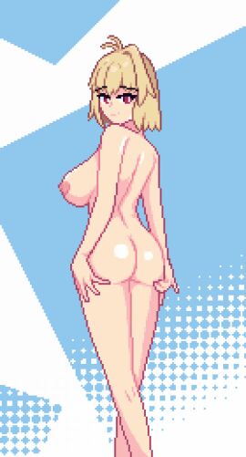 ahoge animated arcueid_brunestud ass big_ass big_breasts blonde_hair blush breasts color erect_nipples female full_body grabbing grabbing_ass groping_ass holding holding_ass huge_ass huge_breasts legs looking_at_viewer melty_blood nipples nude pixel_art raptorbr raptorbr_(artist) red_eyes squeezing squeezing_butt thick_thighs tsukihime type-moon vampire vampire_girl wide_hips winking