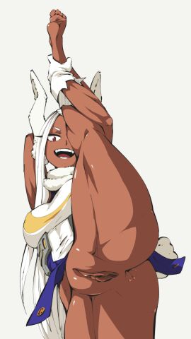 1girls animal_ears bare_legs barefoot boku_no_hero_academia brown_skin bunny_ears bunny_girl dark-skinned_female dark_skin feet female flexible flou gloves holding_leg leotard miruko my_hero_academia no_panties no_shoes one_leg_up presenting presenting_pussy pussy rumi_usagiyama shounen_jump smile solo solo_focus splits standing standing_on_one_leg thick_thighs unbuttoned unbuttoned_bottomwear vertical_splits white_fur white_hair