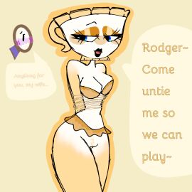 bra breasts curvy dandy's_world dialogue english_text female kinky pussy roblox roblox_game rodger_(dandy's_world) ropes self_upload skirt tagme teagan_(dandy's_world) text thighs vii_goofi