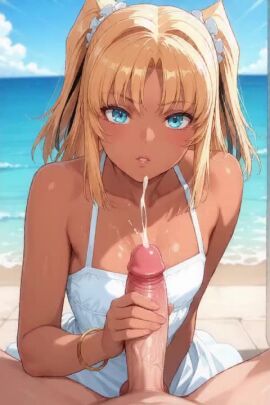 1boy 1boy1girl 1girls ai_generated bracelet breasts cum day dress ejaculation erection female futuba_lily_ramses handjob jewelry lips looking_at_viewer male ocean outdoors parted_lips penis pov projectile_cum solo_focus straight tagme tentacle_and_witches veins video water