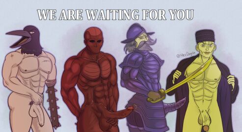 4boys anthro ass ass_focus bara big_ass big_butt big_chest big_penis cock_ring crow_mauler dialogue dominating_one english_text enlightened_one fear_and_hunger francois_(fear_and_hunger) gay gay_male homoerotic humanoid knight male male_only meaty_dick mostly_nude mrsdaqota muscular muscular_male no_background nude older_male penis posing raised_eyebrows ronn_chambara small_penis sword tormented_one torso undressing valteil_(fear_and_hunger) yaoi