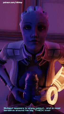 3d alien alien_genitalia alien_girl alien_humanoid asari comic comic_page english english_text female huge_cock liara_t'soni male mass_effect penis turian vikhlop