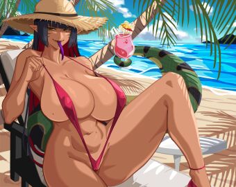 1girls 2024 alecto_0 beach beach_chair bent_leg big_breasts blue_hair breasts detailed_background drinking_glass fangs female female_only green_eyes holding_with_tail long_hair long_tongue looking_at_viewer mole mole_on_breast mole_on_stomach pointy_ears purple_tongue red_hair sabrina_(chocolatel1zard) seaside sitting sling_bikini slingshot_swimsuit smiling smiling_at_viewer snake_girl snake_tail solo straw_hat tail thick_thighs tongue tongue_out two-tone_hair very_high_resolution