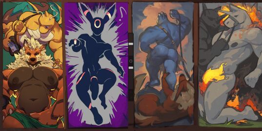 anthro anthrofied arcanine ass balls canid canine clothing darkgem dragonite eeveelution equid equine flareon generation_1_pokemon generation_2_pokemon genitals harness hi_res humanoid machoke male mammal muscular muscular_male nintendo nipples pecs penis pokemon pokemon_(species) rapidash reptile rhinoceros rhydon scalie umbreon underwear