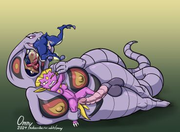 alternate_color amphibian anthro apode arbok areola ass balls breasts draconcopode eyelashes fangs female female/female forehead_gem forked_tongue frog fucked_then_eaten futanari gem generation_1_pokemon generation_4_pokemon generation_6_pokemon genitals greninja group herm intersex intersex/female legless licking licking_pussy long_tongue multicolored_body multiple_prey naga nintendo nipples non-mammal_breasts nude omny87 oral oral_vore penis penis_tip pink_body pink_tongue pokemon pokemon_(species) purple_body pussy restrained scalie serpentine shiny_pokemon snake_hood sujina_the_greninja_(caila) tail teeth tongue trio vore weavile