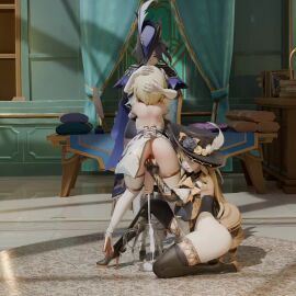 3d 3d_animation ball_squeeze balls_fondling clorinde_(genshin_impact) cum cum_in_container cumshot finger_in_anus finger_in_ass futanari futasub genshin_impact leg_humping lumine_(genshin_impact) milking milking_cum milking_handjob milking_penis navia_(genshin_impact) self_upload sinfuldegen tagme video