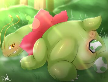 1girls 3_claws antennae_(anatomy) anus ass big_ass big_butt blush blush_lines bodily_fluids censor_bar censored censored_genitalia censored_pussy claws clenched_teeth digital_media_(artwork) dreammaker810 egg egg_from_pussy egg_laying elemental_creature eyelashes female female_only feral feral_only flora_fauna flower genital_fluids genitals glistening_body glistening_legs grass green_body half-closed_eyes hi_res kneeling lens_flare light light_beam long_neck looking_back meganium monotone_body naked narrowed_eyes nintendo nude outside plant plump_labia pokemon pokemon_(species) pokemon_egg pokémon_(species) puffy_anus pussy pussy_juice_on_egg quadruped reptile scalie shaking short_tail shrub skin_folds slightly_chubby solo spotted_egg spread_legs spreading straining sunbeam sunlight sweat tail tears teeth thick_thighs three-quarter_view tremble_spikes trembling vaginal_fluids wide_hips yellow_eyes