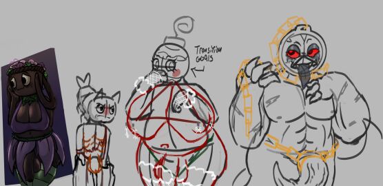 .dotace bassie_(dandy's_world) big_breasts bobette_(dandy's_world) breasts chained clawed_fingers claws clock cock cock_ring dandy's_world dandys_world dark-skinned_female dark-skinned_futa embarrassed_nude_male female futanari hand_over_mouth huge_breasts intersex inverted_nipples male penis pocket_watch purple_shirt red_eyes scarred_body shrimpo_(dandy's_world) sketch striped_legwear tentacle tentacle_penis trans_woman twisted_dyle_(dandy's_world) unfinished