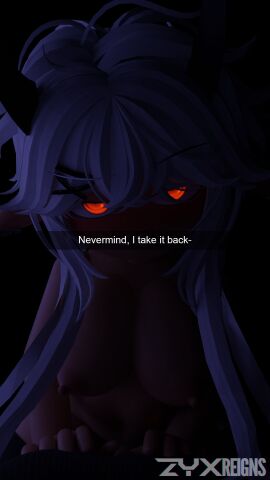 1girls 3d blush breasts breasts_out demon_horns female long_ears nude nude_female red_eyes roblox robloxian tagme white-haired_female zyxreign