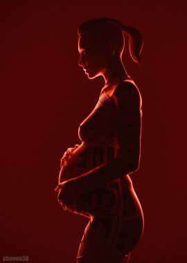 1girls 3d ass belly big_belly bioware black_hair breasts breasts_out female female_only hand_on_belly human jack_(mass_effect) mass_effect nipples phoenix3d ponytail pregnant pregnant_belly pregnant_female shaved_side side_view silhouette solo solo_female tattoo