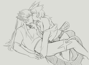 2girls arkiwi arknights bird_tail blush breasts choker_pull closed_eyes commentary dildo dragon_girl dragon_horns dragon_tail english_commentary feather_hair female greyscale holding_hands horns jewelry kissing long_hair monochrome multiple_females multiple_girls off_shoulder pussy ring saria_(arknights) sex_toy shirt short_sleeves silence_(arknights) sitting small_breasts strap-on strapon tail vaginal_penetration wedding_ring wife_and_wife yuri