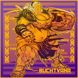 almost_naked barrel black_nails breasts buchtvana cleavage closed_eyes female foot_wraps half-orc huge_breasts loincloth mature_female overweight_female saltyjub smile thick_thighs toes white_hair