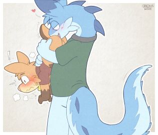 2024 anal anthro anthro_only ass back_spikes blue_body blue_fur blue_markings blue_spikes blush bodily_fluids brown_body brown_fur carrying_another carrying_partner cheek_tuft chillet clothed clothing duo exclamation_point facial_tuft fuddler fur gay graedius_(artist) green_clothing green_shirt green_topwear male male/male male_rimming_male mammal markings motion_lines mustelid narrowed_eyes open_mouth oral pal_(species) palworld partially_clothed pocketpair rimming rimming_male sex shirt side_view simple_background size_difference spikes spikes_(anatomy) standing steam surprised sweat tail tail_motion tailwag tibby_(zandermanith) tolby_(zandermanith) topwear tuft wide_eyed