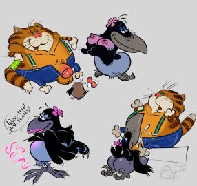 2024 anthro anus ass avian balls beak big_ass big_butt bird black_body black_fur blue_body blue_eyes blue_fur bodily_fluids bottomwear breasts brown_body brown_fur chest_tuft clara_the_crow claws clothing corvid corvus_(genus) crow cum cum_in_mouth cum_inside dahr denim denim_bottomwear denim_clothing domestic_cat duo english_text eyeshadow feathers felid feline felis fellatio female feral_on_feral flower fur genital_fluids genitals green_eyes half-closed_eyes hi_res interspecies jeans makeup male male/female mammal narrowed_eyes neck_tuft nipples oral orange_body orange_fur oscine overweight overweight_male pants passerine penile penis pink_nose plant return_of_the_prodigal_parrot sex side_boob simple_background smile soviet_cartoon soyuzmultfilm sparrow stripes suspender_belt suspenders tan_body tan_fur text the_return_of_the_prodigal_parrot tuft vasilij white_background wide_hips