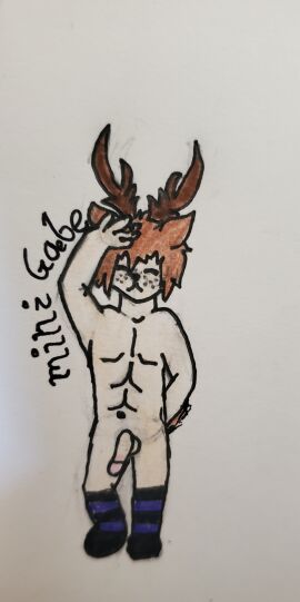 absurd_res anthro clothing deer demi_human flaccid footwear freckles genitals hi_res human humanoid lying male mammal penis socks solo