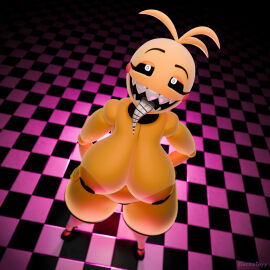 3d 3d_(artwork) 3d_model bimbo electrotoyy female five_nights_at_freddy's five_nights_at_freddy's_2 looking_at_viewer simple_background smiling solo thick_thighs toy_chica_(cyanu) toy_chica_(fnaf) wide_hips