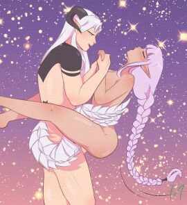 carrying carrying_position closed_eyes completely_nude elf_ears elf_female elf_girl female female_elf fucking horns long_hair naked naked_female nude nude_female open_mouth original_character purple_hair ragoldcat sex shiny_skin tanned_female tharuil_(ragoldcat)