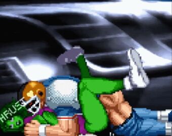 1boy 1girls american_football american_football_player american_football_uniform animated animated_image ass balls balls_deep brian_battler clothed_sex crossover female gameoversfmm green-skinned_female green_hair green_skin hulk_(series) king_of_fighters leotard leotard_aside m.u.g.e.n male marvel marvel_comics penetration penis pixel_art she-hulk snk superhero_costume superheroine tagme thick_thighs