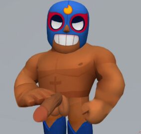3d brawl_stars el_primo_(brawl_stars) hand_on_penis male male_only muscular muscular_male penis solo supercell