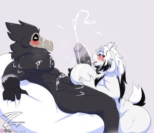 absurd_res anthro avian beak bird bodily_fluids bovid breasts caprine digital_media_(artwork) duo fan_character female fur genitals goat hi_res horn kyle_wolfz male male/female mammal mature_anthro mature_female nipples nude penis simple_background toriel undertale undertale_(series) white_body white_fur