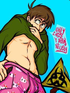 1boy brown_eyes brown_hair edd_(eddsworld) eddsworld fully_clothed fully_clothed_male green_hoodie hoodie male male_only rinkrin smug smug_face smug_grin suggestive