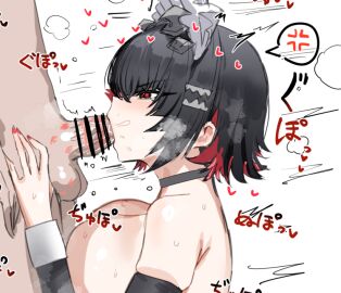 1boy 1girls balls bar_censor black_hair blush censored clothed_female_nude_male ellen_joe fellatio female hair_between_eyes hair_ornament hairclip horn/wood hoyoverse light-skinned_female light-skinned_male light_skin lower_body male mihoyo mole mole_under_eye oral penis red_eyes shark_girl short_hair sidelocks solo_focus testicles upper_body zenless_zone_zero