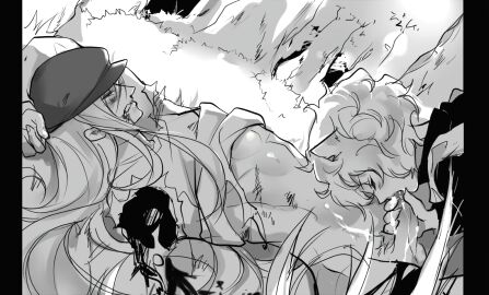 blowjob cat_ears cat_girl cat_tail defeated dubious_consent fellatio female femdom hunter_x_hunter interspecies kite_(hunter_x_hunter) manga_page manga_style monochrome neferpitou reverse_forced_oral reverse_rape