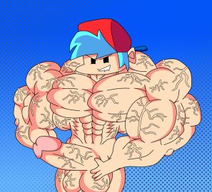 boyfriend_(friday_night_funkin) friday_night_funkin hat hyper hyper_muscles jthestronk male male_only muscles muscular muscular_male naked penis tagme