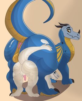all_fours anthro anus ass balls big_ass big_butt digital_media_(artwork) dragon duo feral genitals grascal hi_res horn looking_back male male/male membrane_(anatomy) membranous_wings mythological_creature mythological_scalie mythology penis presenting presenting_hindquarters raised_tail scalie sergal size_difference tail weksoida wings xander_(earlpolar)