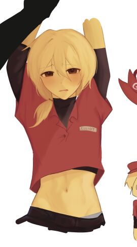 2boys arms_up clothed elliot_(forsaken) elliot_(work_at_a_pizza_place) femboy forsaken_(roblox) lavenderchloe03 mafioso_(dream_game) male midriff roblox roblox_game robloxian tagme